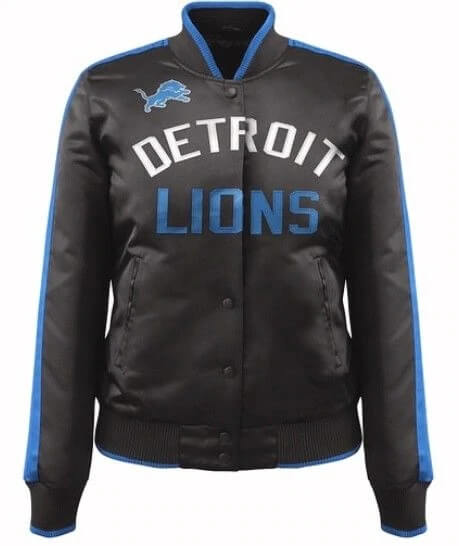 Black Detroit Lions NFL Team Satin Jacket (1) Black Detroit Lions NFL Team Satin Jacket