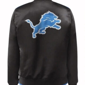 Black Detroit Lions NFL Team Satin Jacket