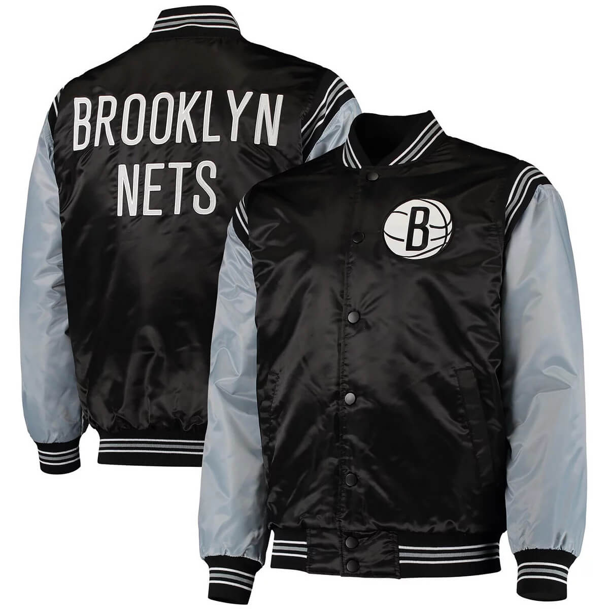Brooklyn Nets Black Bomber Satin Jacket