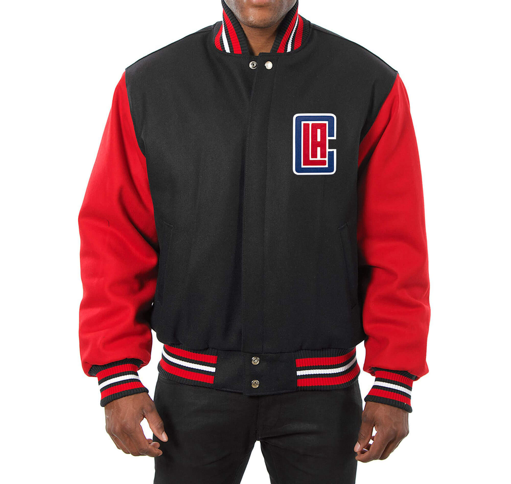 Black LA Clippers Domestic Two Tone Varsity Jacket (1) Black LA Clippers Domestic Two Tone Varsity Jacket