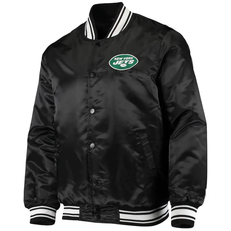 Black New York Jets Locker Room Satin Jacket (1) Black New York Jets Locker Room Satin Jacket