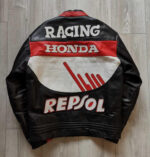 Black Red Honda Repsol Motorcycle Racing Leather Jacket