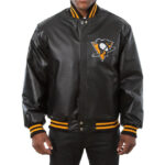 Black Vintage Pittsburgh Penguins Leather Jacket