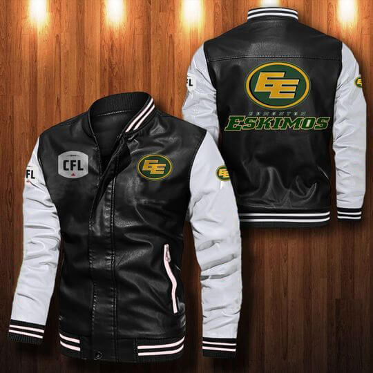 Black White Edmonton Elks Leather Bomber Jacket (1) Black White Edmonton Elks Leather Bomber Jacket