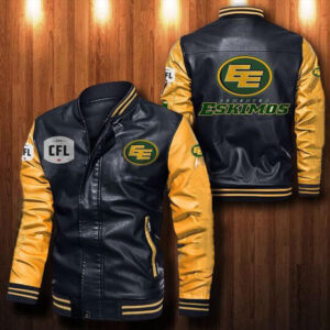 Black Yellow Edmonton Elks Leather Bomber Jacket