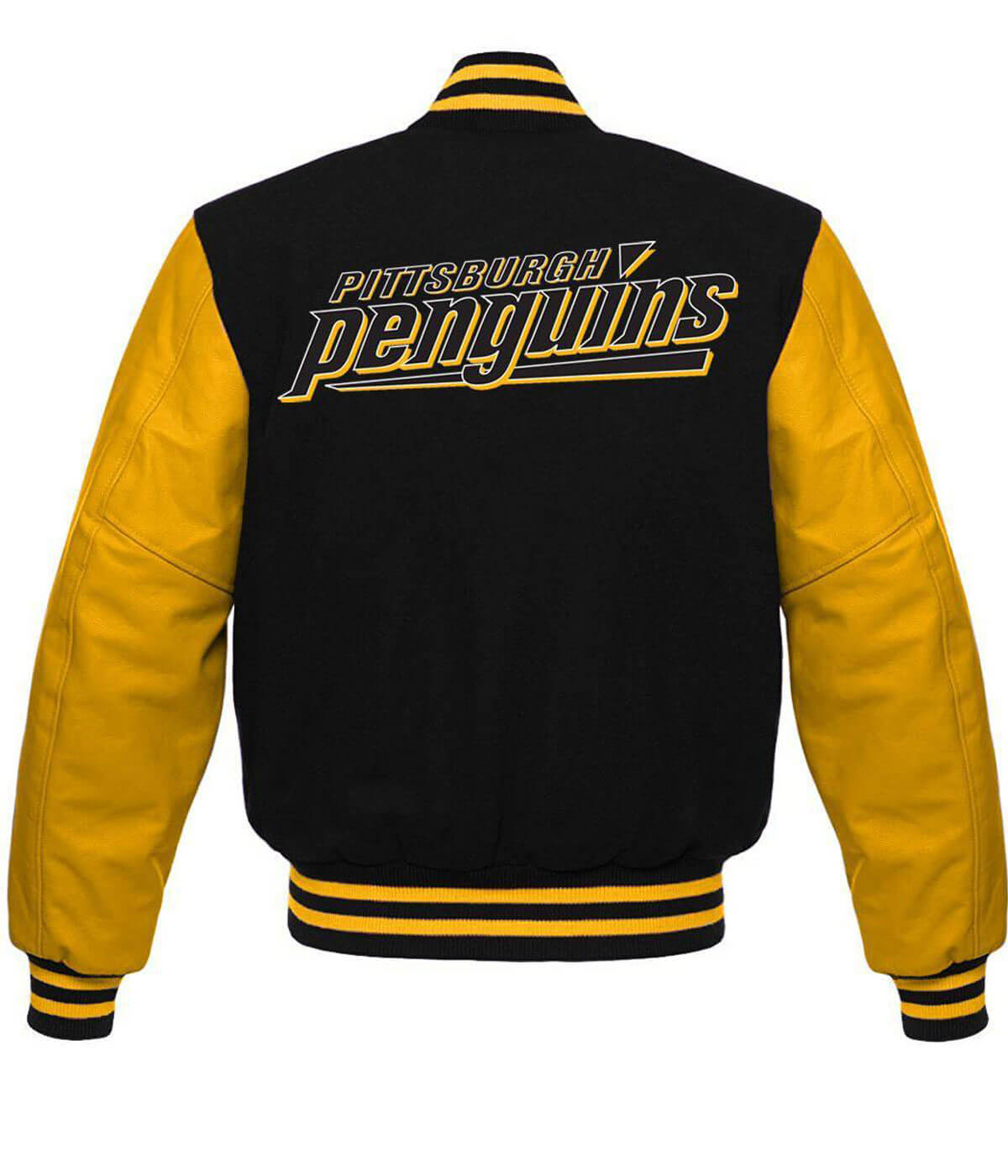 Maker of Jacket Sports Leagues Jackets NHL Black Yellow Pittsburgh Penguins Varsity