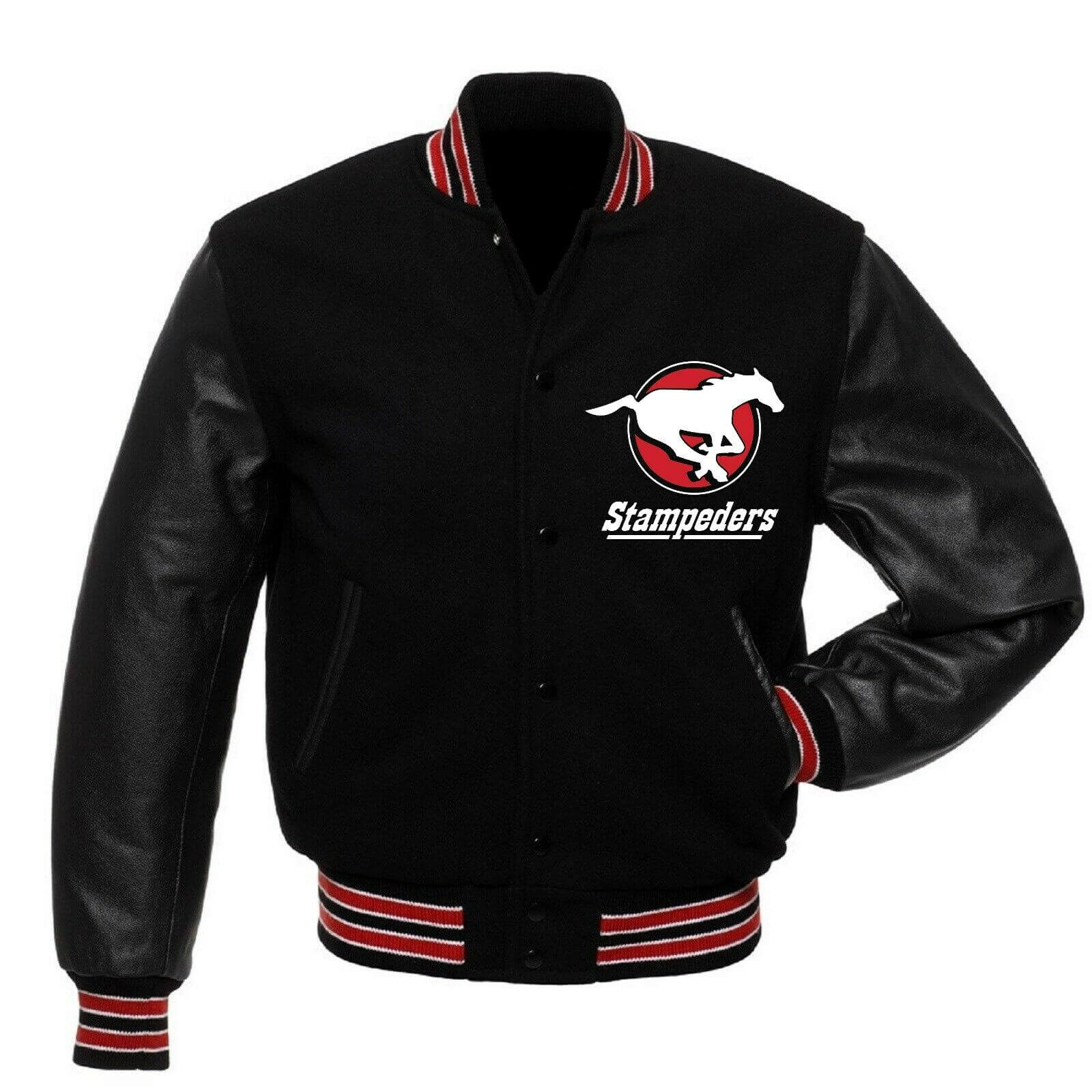 CFL Team Calgary Stampeders Black Varsity Jacket (1) CFL Team Calgary Stampeders Varsity Jacket