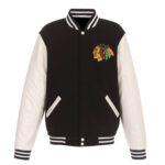 Chicago Blackhawks Black White NHL Varsity Jacket front