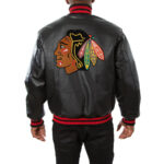 Chicago Blackhawks NHL Black Leather Jacket (back)