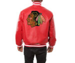 Chicago Blackhawks NHL Red Leather Jacket back
