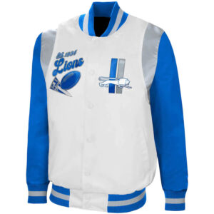 Detroit Lions NFL White And Blue Satin Jacket