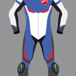 Ducati Motorcycle Racing Gray And Blue Leather Suit