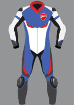 Ducati Motorcycle Racing Gray And Blue Leather Suit