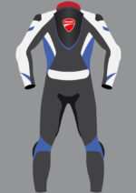 Ducati Motorcycle Racing Gray And Blue Leather Suit