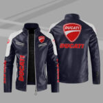 Ducati Sport Navy Blue And White Leather Jacket