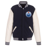 Edmonton Oilers NHL Navy White Varsity Jacket (front)