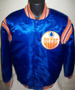Edmonton Oilers Satin NHL Snap Down Jacket (front)