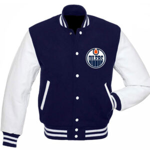 Edmonton Oilers Varsity Blue White Jacket