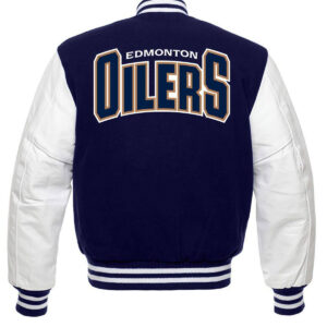 Edmonton Oilers Varsity Blue White Jacket