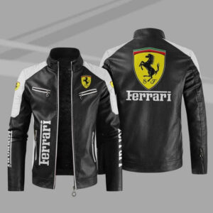 Ferrari Sport Black And White Leather Jacket
