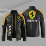 Ferrari Sport Black And Yellow Leather Jacket
