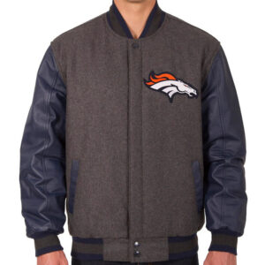 Gray Navy Denver Broncos NFL Varsity Jacket