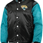 Jacksonville Jaguars NFL Black And Blue Satin Jacket Front