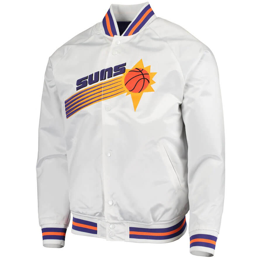 Maker of Jacket Sports Leagues Jackets NBA Teams Phoenix Suns Throwback White Satin