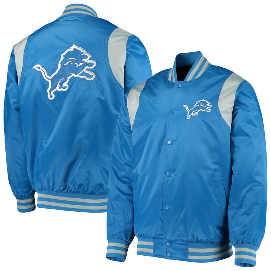 NFL Detroit Lions Blue And Gray Satin Jacket (1) NFL Detroit Lions Blue And Gray Satin Jacket