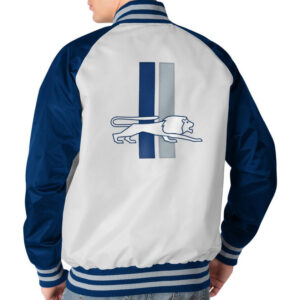 NFL Detroit Lions White And Navy Blue Satin Jacket