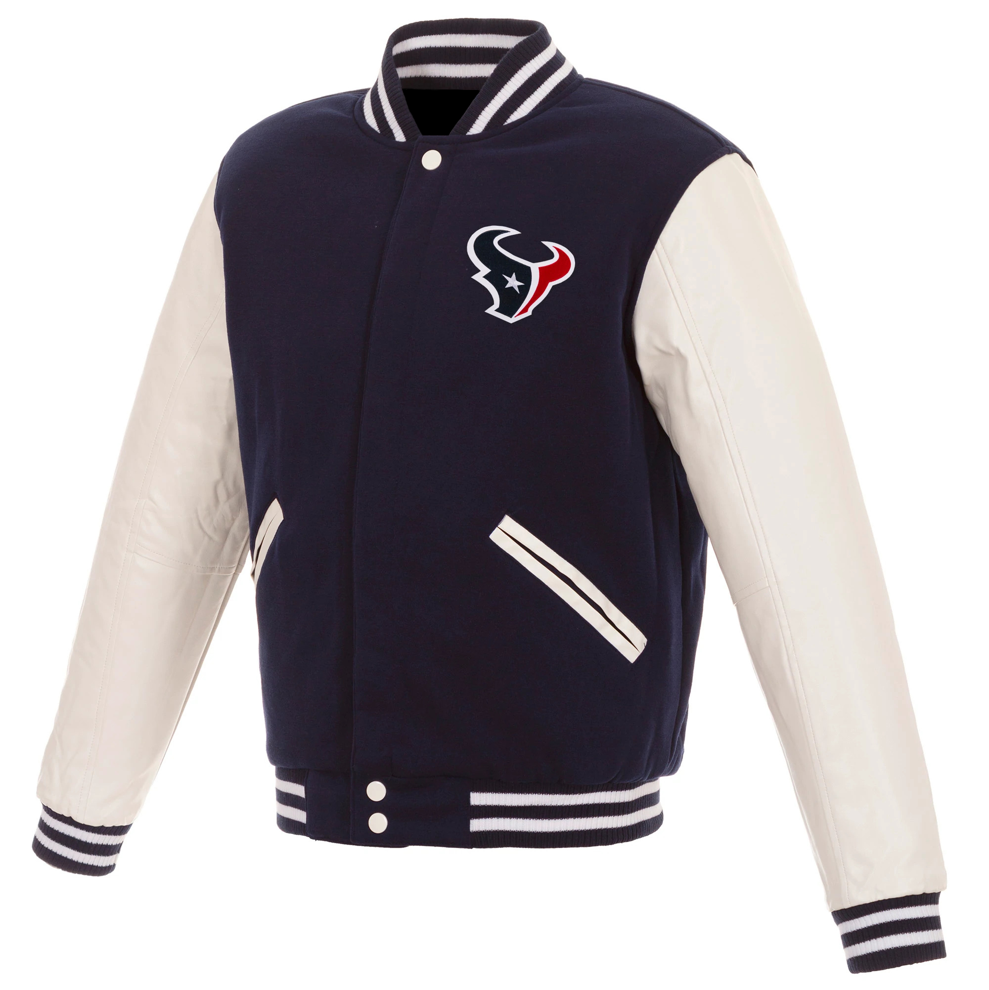 NFL Houston Texans Navy And White Varsity Jacket (1) NFL Houston Texans Navy And White Varsity Jacket