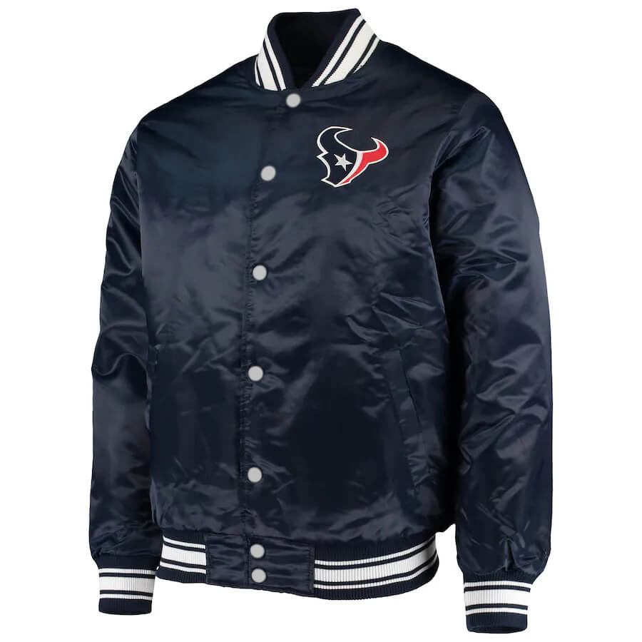 NFL Houston Texans Navy Blue Satin Snap Jacket (1) NFL Houston Texans Navy Blue Satin Snap Jacket