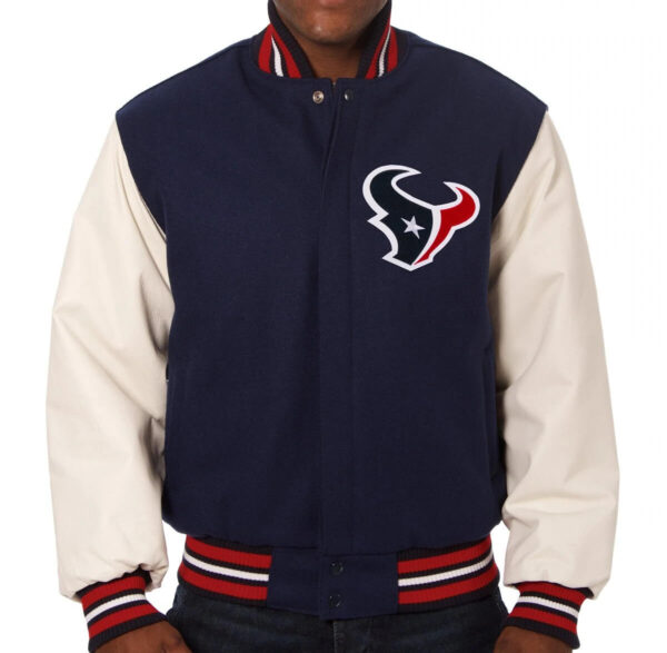 NFL Team Houston Texans Navy And White Varsity Jacket