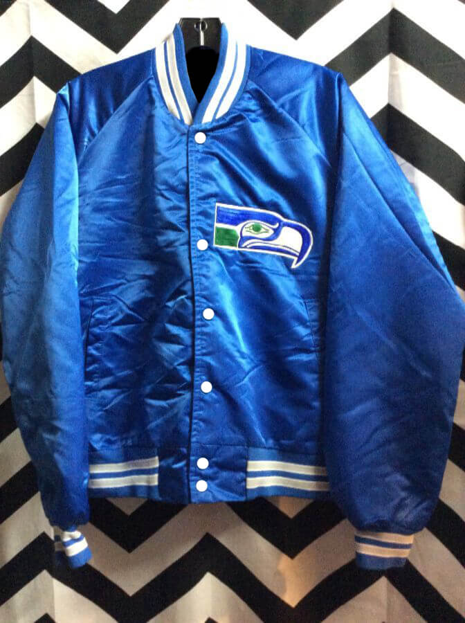 NFL Team Seattle Seahawks Chalk Line Blue Satin Jacket (1) NFL Team Seattle Seahawks Chalk Line Blue Satin Jacket Front
