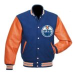 NHL Blue Orange Edmonton Oilers Varsity Jacket (front)