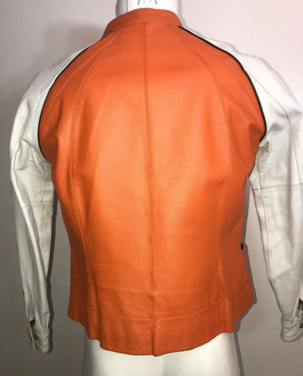 Nascar 20 Tony Stewart Orange And White Leather Jacket