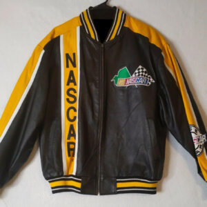 Nascar Racing Black And Yellow Leather Bomber Jacket