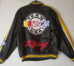 Nascar Racing Black And Yellow Leather Bomber Jacket