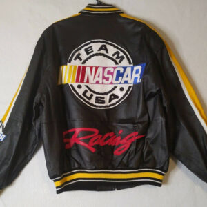 Nascar Racing Black And Yellow Leather Bomber Jacket
