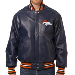 Navy Blue Denver Broncos NFL Team Leather Jacket