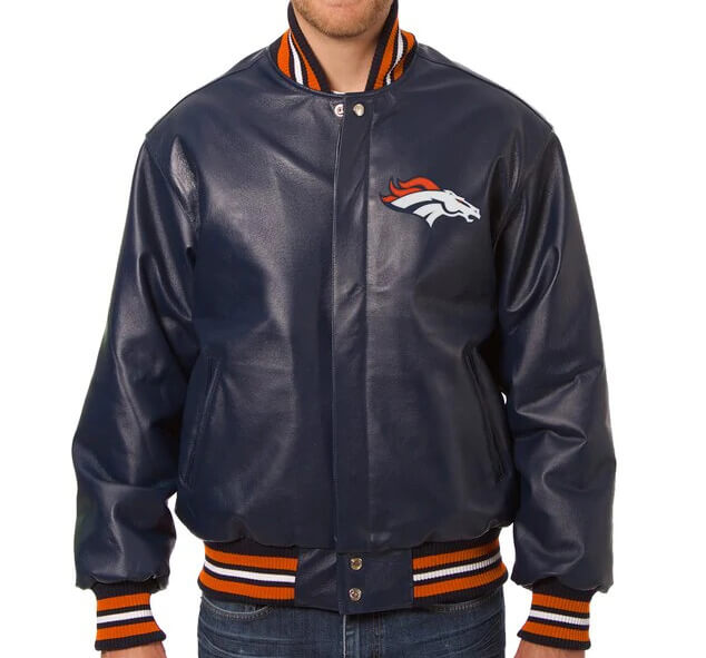 Navy Blue Denver Broncos NFL Team Leather Jacket - Maker of Jacket