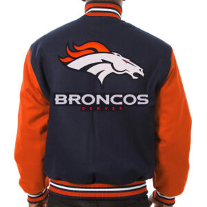 Navy Orange NFL Team Denver Broncos Varsity Jacket
