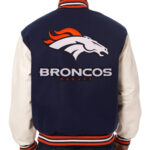 Navy White Denver Broncos NFL Team Varsity Jacket
