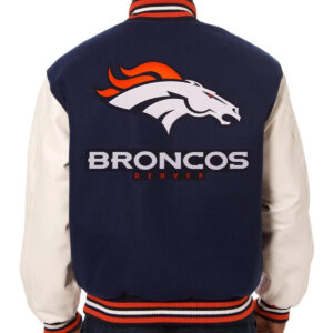 Navy White Denver Broncos NFL Team Varsity Jacket