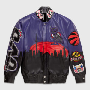 OVO Jurassic Park Purple Black Leather Jacket