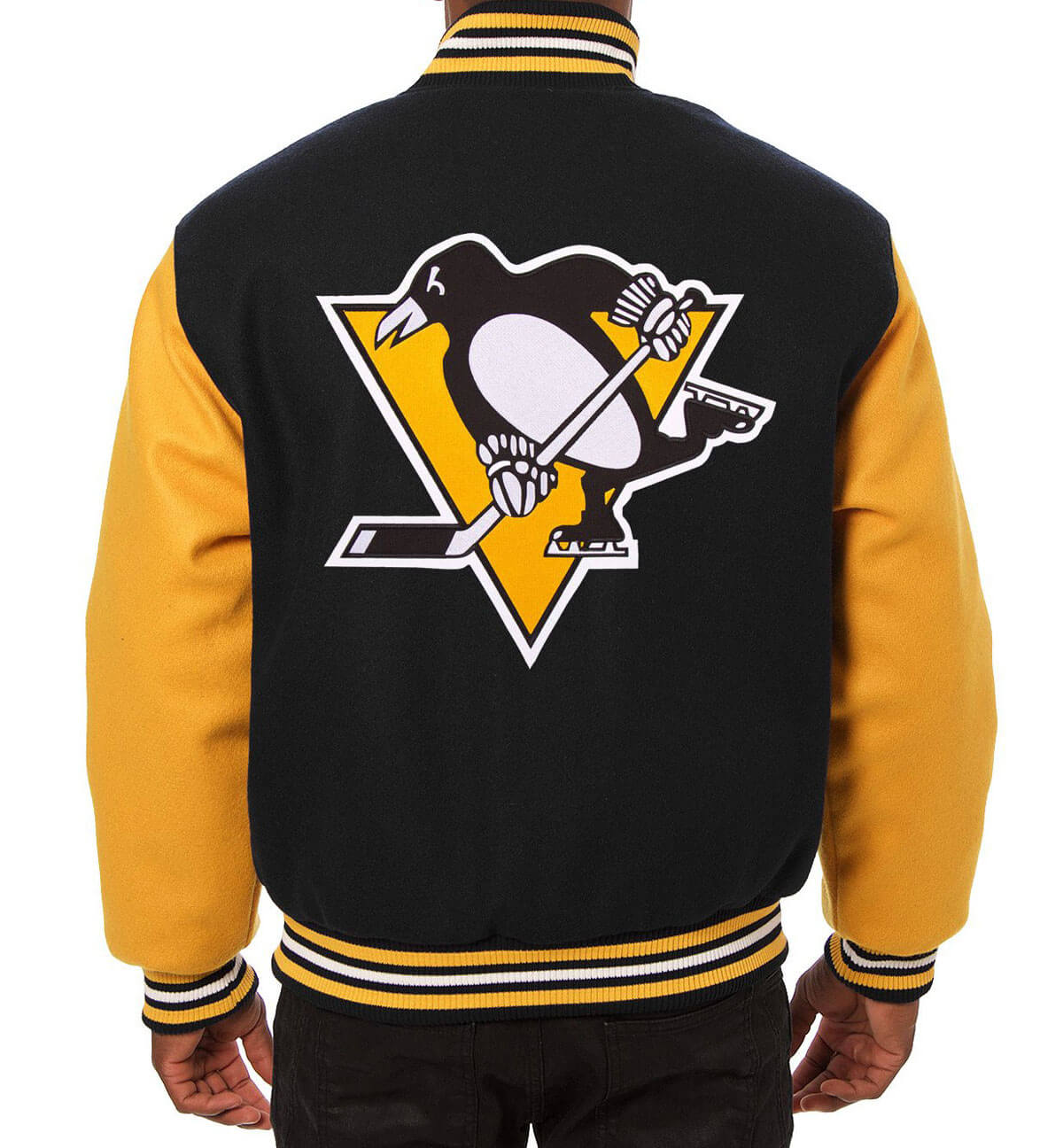 Maker of Jacket Sports Leagues Jackets NHL Pittsburgh Penguins Black and Yellow Varsity