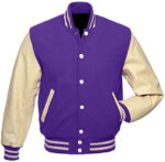 Purple Cream Letterman Baseball Varsity Jacket Front