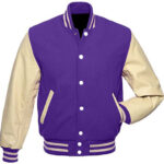 Purple Cream Letterman Baseball Varsity Jacket Front