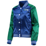 Seattle Seahawks NFL Blue And Green Satin Jacket Front