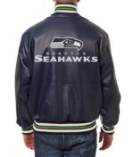Seattle Seahawks Navy Blue Leather Jacket Back